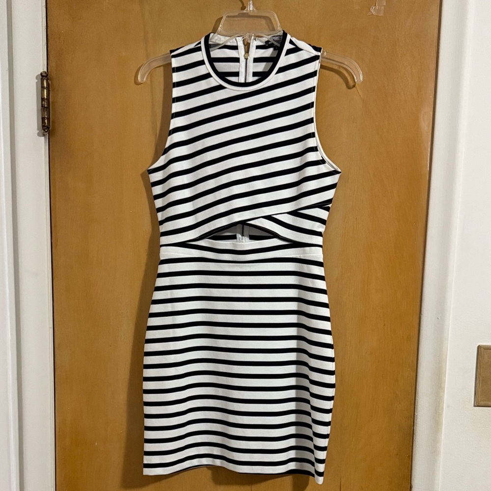 Express Black and White Striped Mini Dress